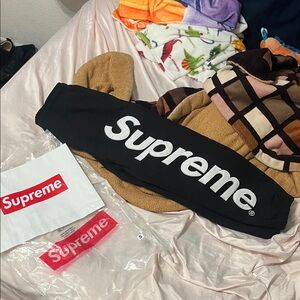 Supreme Black Sweatpants with Large White Logo Down Leg